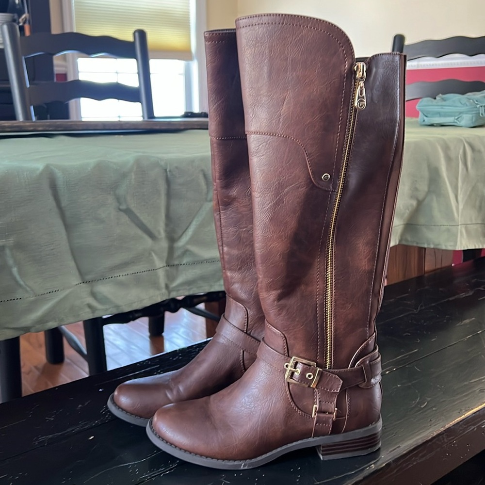 Guess brown vegan leather tall boots size 7.5
